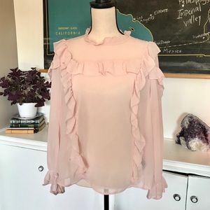 Who what wear | sheer pink ruffle blouse M